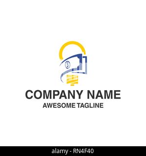 Lampe ampoule avec de l'argent. logo symbole financier idée innovations. logo template prêt à l'emploi Illustration de Vecteur