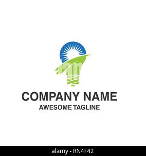 Résumé lampe ampoule avec sunrise logo paysage nature. symbole d'innovations. logo template prêt à l'emploi Illustration de Vecteur