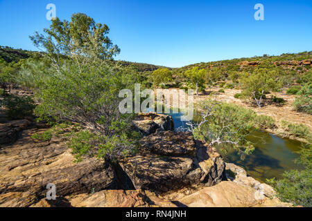 Murchison river de Ross Graham Lookout dans le parc national de kalbarri lors d'une journée ensoleillée, l'ouest de l'Australie Banque D'Images