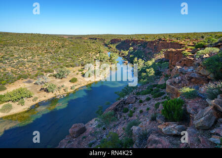 Murchison river de hawks head Lookout dans le parc national de kalbarri lors d'une journée ensoleillée, l'ouest de l'Australie Banque D'Images