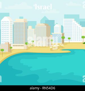 Paysage urbain de la côte de Tel Aviv. Israël. Vector illustration. Illustration de Vecteur