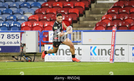 Ken Sio de Salford Red Devils,1er février 2019 , John Smiths Stadium, Huddersfield, Angleterre ; Betfred Super League, ronde 1, Huddersfield Giants vs Salford Red Devils Crédit ; Steve McCormick/News Images Banque D'Images