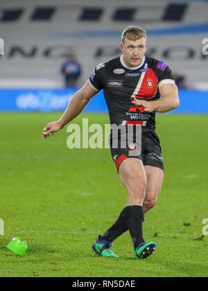 Joey Lussick,1er février 2019 , John Smiths Stadium, Huddersfield, Angleterre ; Betfred Super League, ronde 1, Huddersfield Giants vs Salford Red Devils Crédit ; Steve McCormick/News Images Banque D'Images