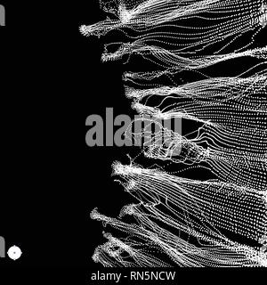 Arrière-plan de l'onde. Grille d'ondulation. Abstract Vector Illustration. La technologie 3D, Style. Illustration avec des points. Conception de réseau avec panneaux de particules - aggloméré. Illustration de Vecteur