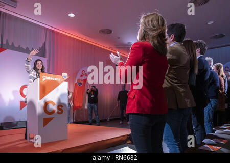 Barcelone, Catalogne, Espagne. Feb 17, 2019. Inés Arrimadas est perçu au cours de l'événement.Après l'avance de la date des élections pour les élections générales en Espagne, Albert Rivera, chef de Ciudadanos a fait ce qui pourrait être son premier acte de campagne dans la Catalogne. Credit : Paco Freire SOPA/Images/ZUMA/Alamy Fil Live News Crédit : ZUMA Press, Inc./Alamy Live News Banque D'Images