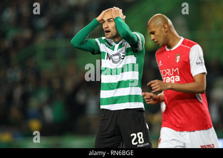 Lisbonne, Portugal, Portugal. Feb 17, 2019. Bas Dost de Sporting CP en action au cours de la Ligue n° 2018/19 match footballl entre Sporting CP vs SC Braga. Crédit : David Martins SOPA/Images/ZUMA/Alamy Fil Live News Banque D'Images