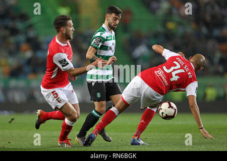 Lisbonne, Portugal, Portugal. Feb 17, 2019. Bruno Fernandes de Sporting CP en action au cours de la Ligue n° 2018/19 match footballl entre Sporting CP vs SC Braga. Crédit : David Martins SOPA/Images/ZUMA/Alamy Fil Live News Banque D'Images