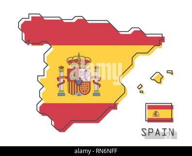 La carte d'Espagne et d'un drapeau . Ligne simple moderne design dessin animé . Vector . Illustration de Vecteur