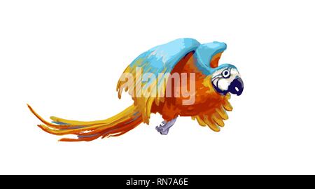 Flying parrot, coloré cartoon animal on white Illustration de Vecteur