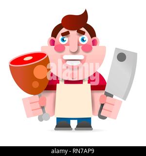 Cartoon Vector Illustration, couper la viande de boucherie, boucherie, personnage Illustration de Vecteur