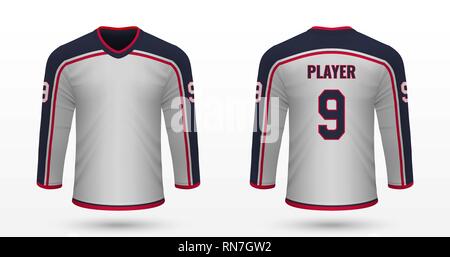 Chemise sport réaliste Blue Jackets de Columbus, jersey modèle pour kit de hockey sur glace. Vector illustration Illustration de Vecteur