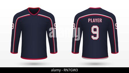 Chemise sport réaliste Blue Jackets de Columbus, jersey modèle pour kit de hockey sur glace. Vector illustration Illustration de Vecteur