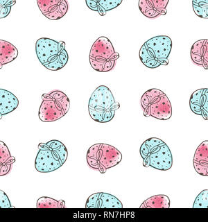 Hand drawn doodle motif transparent avec des oeufs de Pâques sur un fond blanc. Banque D'Images