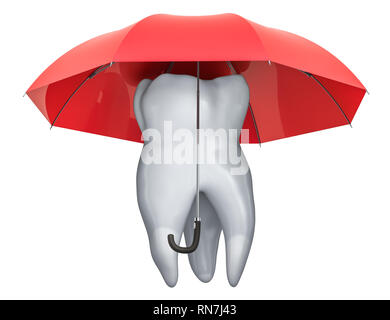 Sous la dent, parapluie d'assurance-soins dentaires concept. Le rendu 3D isolé sur fond blanc Banque D'Images