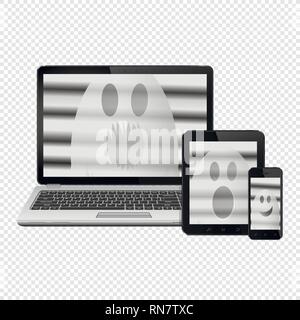 Ghost visages sur les écrans des appareils numériques isolé sur fond transparent Illustration de Vecteur