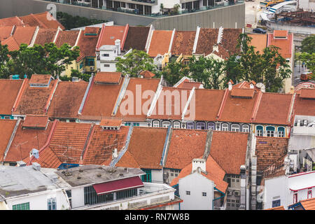 Singapour / Singapour - 17 Février 2019 : vue aérienne de l'art déco maisons-boutiques le long de Tanjong Pagar Chinatown de conservation à l'élégant mut Banque D'Images