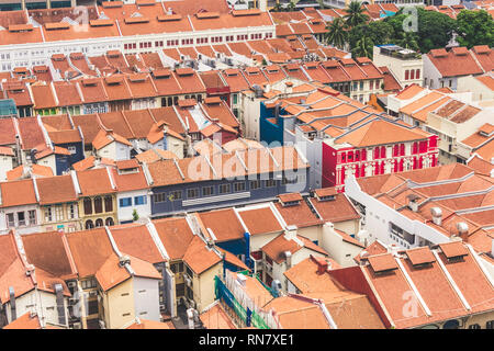 Singapour / Singapour - 17 Février 2019 : vue aérienne de l'art déco maisons-boutiques le long de Tanjong Pagar Chinatown de conservation à l'élégant mut Banque D'Images