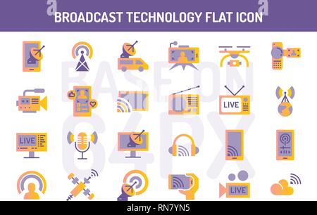 La technologie de radiodiffusion télévision icons set. L'icône parfaite des pixels sur base de 64PX Illustration de Vecteur