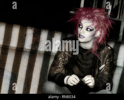 Nina Hagen sitting on sofa aux cheveux roses, Oslo 1979 Banque D'Images