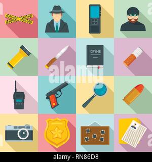Crime investigation icons set. Télévision ensemble de crime investigation vector icons pour web design Illustration de Vecteur