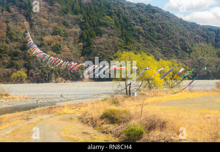 Kodomo no hi : flag flying for children's day celebration, Japon Banque D'Images