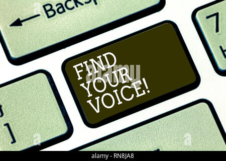 L'écriture de texte Word Trouver votre voix. Concept d'entreprise pour être capable de s'exprimer comme un écrivain à parler l'intention de créer une touche de clavier d'ordinateur m Banque D'Images