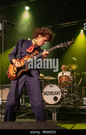 Bexhill-On-Sea, Angleterre.16 février 2019, Johnny Borrel et guitaris chanteur de Razorlight à l'exécution De La Warr Pavilion, Angleterre.© Jason Banque D'Images