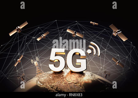 Concept de la connectivité mondiale dans le monde entier avec des nœuds de connexion réseau de communication à travers le monde a porté au-dessus de territoire de l'USA concept. Rend 3D Banque D'Images