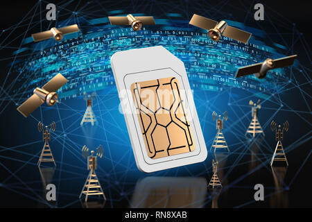 5G d'or signer et de données numériques, les noeuds du réseau et binaire derrière elle. La technologie haut débit mobile web concept. Le rendu 3D Banque D'Images