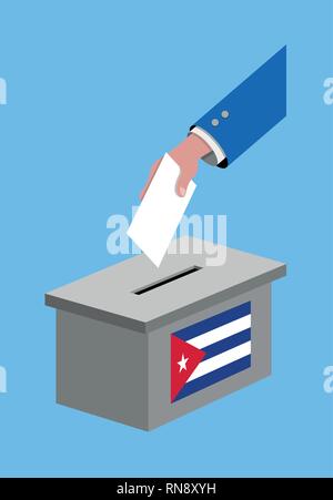 Voter pour l'élection de Cuba avec vote et Cuba drapeau. Tous les objets, la silhouette et l'arrière-plan sont dans des couches différentes. Illustration de Vecteur