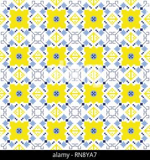 Modèle jaune bleu broderie bulgare Banque D'Images