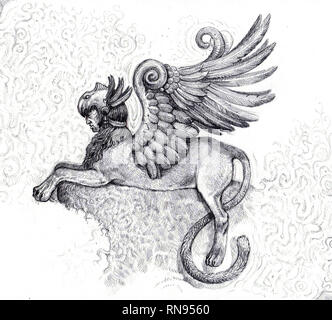 Créature légendaire - Sphinx. Créature mythique dessin. Banque D'Images