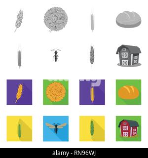 Printemps, pain, voler,grenier,spike,graines,hiver,bâtiment,insectes,Culture,dur,industrie,lutte,farine,l'alimentation, contrôle, des semences de céréales,automne,petit déjeuner,stop,oreille,orge,chignon,ailes,son,maïs,sain,agriculture,insecticide,agriculture,seigle,plantes,blé,maïs,grain,récolte,ferme,,champ,set,icône,,illustration,collection,isolé,design,graphisme,élément vecteur vecteurs,signer , Illustration de Vecteur