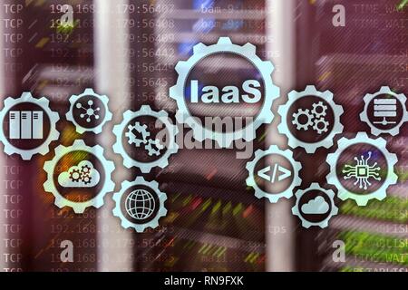 L'IaaS, Infrastructure en tant que service. Internet et les réseaux en ligne concept. Graphique des icônes sur un écran numérique. Banque D'Images