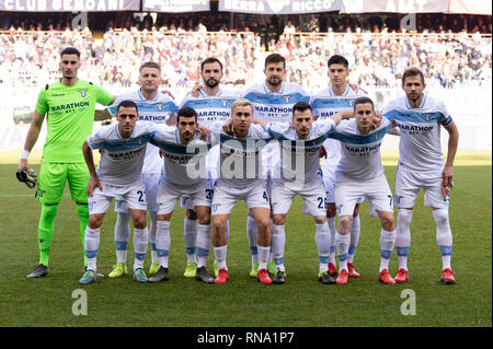 Gênes, Italie. Feb 17, 2019. Thomas Strakosha (Lazio) Ciro immobile (Lazio) Milan Badelj (Lazio) Francesco Acerbi (Lazio) Carlos Joaquin Correa (Lazio) Romulo Souza Oreste Caldeira (Lazio) Danilo Cataldi (Lazio) Patric Patricio Gabarron Gil (Lazio) Stefan Daniel Radu (Lazio) Adam Marusic (Lazio) Senad Lulic (Lazio) Équipe (Lazio) au cours de l'Italien 'Serie' une correspondance entre Gênes 2-1 Lazio à Luigi Ferraris Stadium le 17 février 2019 à Gênes, Italie. Credit : Maurizio Borsari/AFLO/Alamy Live News Banque D'Images
