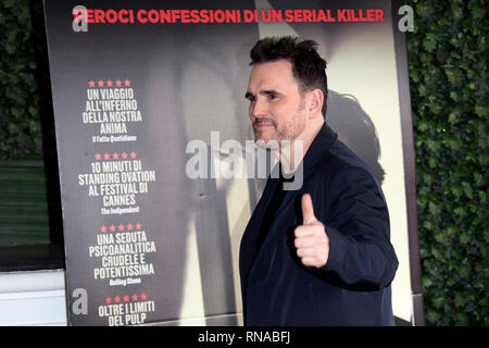 Roma, Italia. Feb 18, 2019. Matt Dillon Rome 18 février 2019. L'acteur Matt Dillon pose pour les photographes pendant la présentation du film 'La chambre que Jack construit' sur le toit de l'hôtel Bernini. Crédit : Foto Insidefoto insidefoto srl/Alamy Live News Banque D'Images