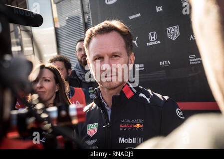 Montmelo, Barcelone, Espagne. Feb 18, 2019. Aston Martin Racing Red Bull Christian Horner-chef de l'équipe assiste aux médias sur le circuit de Catalunya à Montmelo (Barcelone). Crédit : Jordi Boixareu/Alamy Live News Banque D'Images