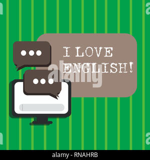 Signe texte montrant J'aime l'anglais. Photo conceptuelle de l'affection pour la grammaire de la langue internationale Banque D'Images