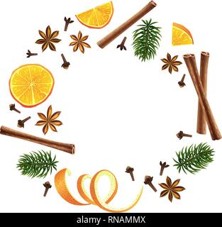 Guirlande. Guirlande ronde d'épices, orange et le sapin Illustration de Vecteur