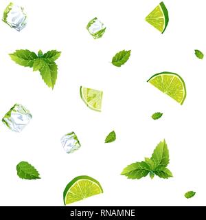 Motif blanc transparent, mojito avec des cubes de glace Illustration de Vecteur