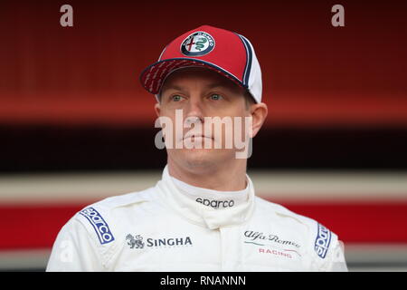 Kimi Raikkonen les pilotes au cours de la présentation de nouvelles couleurs Alfa Romeo F1 au circuit de Barcelona-Catalunya. Banque D'Images