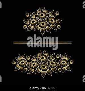 Contour couleur or bouquets de fleurs Daisy isolé sur fond noir Illustration de Vecteur