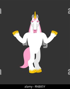 Confus Unicorn oops. Cheval magique perplexe les émotions. Conte de bête surprise. Vector illustration Illustration de Vecteur