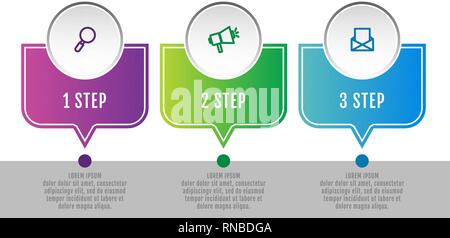 Illustration 3D de vecteur moderne de visualisation de données. Infographic template avec trois éléments, d'options et de cercles. Conçu pour les entreprises, des présentations, Illustration de Vecteur