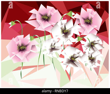 Coquelicots sur fond coloré le cubisme Banque D'Images