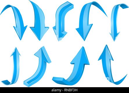3d flèches bleu brillant. Ensemble d'icônes Haut et Bas Illustration de Vecteur