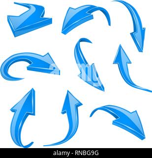3d flèches bleu brillant. Ensemble d'icônes pliées Illustration de Vecteur