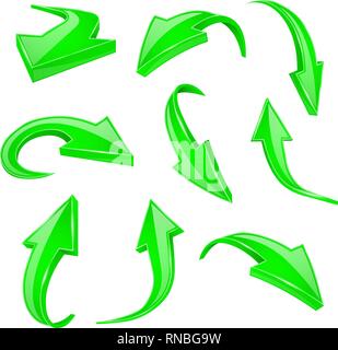 3d flèches vert brillant. Ensemble d'icônes pliées Illustration de Vecteur