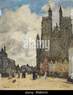 Eugène Boudin (Honfleur, 1824 - Deauville, 1898). La place de l'église de Saint Vulfran à Abbeville (1884). Huile sur panneau. 44,5 x 37 cm. Musée : Musée national Musée Thyssen-Bornemisza, Madrid. Banque D'Images