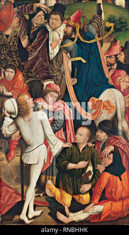 Derick Baegert (( ?), ca. 1440 - Wesel, ca. 1515). Chevaliers et soldats jouaient aux dés la tunique du Christ (1477 - 1478). Huile sur panneau. 159 x 92,3 cm. Musée : Musée national Musée Thyssen-Bornemisza, Madrid. Banque D'Images